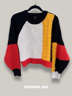 Beige Black Orange Dolman Sleeve Sweater, Size S